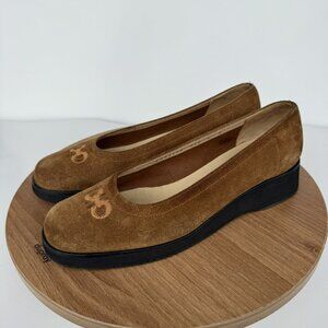 Salvatore Ferragamo Brown Suede‎ Platform Wedge Slip-On Shoes Size 6